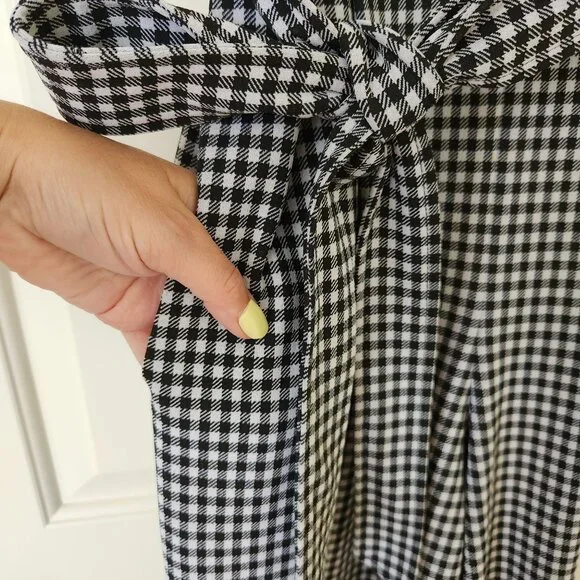 Calvin Klein Black & White Gingham Checkered Sleeveless Jumpsuit Fall Work - Picture 5 of 14